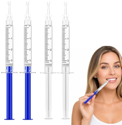 4 Jeringas de Gel Blanqueador Dental Profesional, Kit de Blanqueamiento de Dientes con Aplicador de Puntas, Tratamiento Rápido y Efectivo para Uso Doméstico