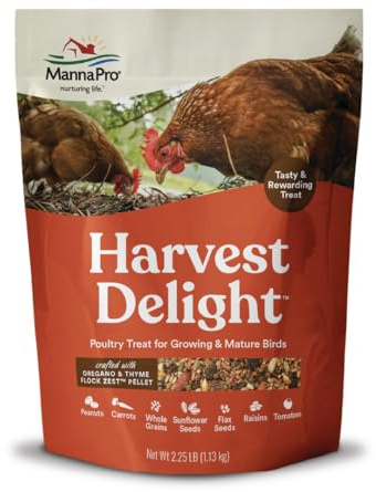 Manna Pro Harvest Delight Poultry Treat, Whole Grain & Seed Mix with Fruits & Vegetables, 14% Protein Snack for Chickens, Ducks & Mixed Flocks, 2.25 lb