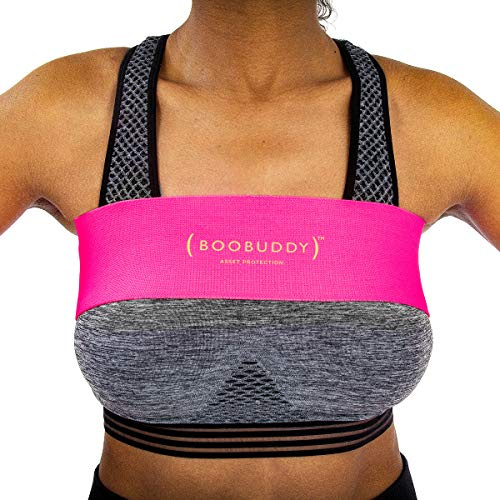 Booband Boobuddy Breast Support Band - High Impact Sports Bra Alternative Running Accessory for Women - Shock Absorbing Compression for Zero Bounce, Prevent Injury, Improve Posture, Pink, Medium