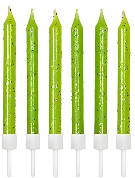 Anniversary House Paquete de 12 velas de cumpleaños con purpurina verde lima con soportes, 7,5 cm, decoración de tartas de celebración, velas de pastel para cumpleaños, verde brillante, AHC160