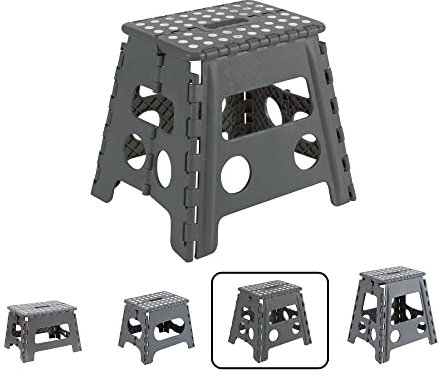 ARREGUI TB-032-G Taburete Plegable Cocina o Baño| Escalera Plegable Pequeña | Taburete Infantil | Banqueta Baño | Escalón Plegable para Adultos y Niños (hasta 150Kg) | 32 cm de Altura | Gris