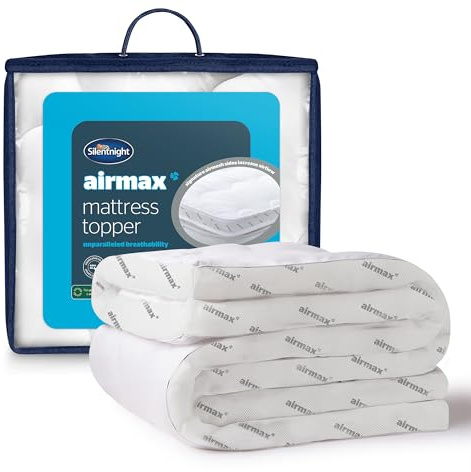 Silentnight Airmax Mattress Topper - Deep Thick Best Mattress Toppers Pad Breathable Cooling Soft Comfy Plump for Home Sofa Bed Caravan - Machine Washable Hypoallergenic Bed Toppers