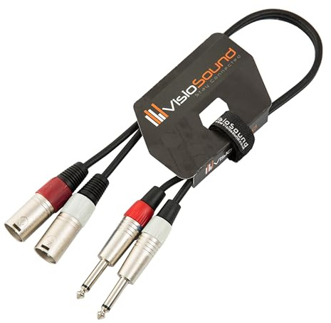 2x Male XLR to 2x 6.35mm 1/4 Mono Jack Twin Lead Audio Signal Cable (0.5m) | Noiseless OFC Twin Audio, Signal, FX, Mixer, Patch Cable for Stage & Studio