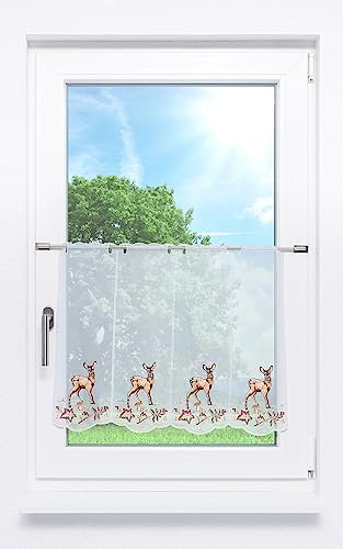 Plauener Spitze Scheibengardine Rehkitz (Bx H) 243cm * 50cm Braun/rotbraun