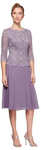 Alex Evenings Women's Tea Length Sequin Lace Mock Dress (Petite and Regular) Special Occasion Dress