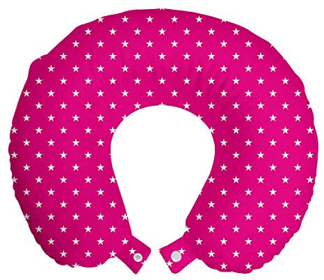 ABAKUHAUS Hot Pink Reisekissen Nackenstütze, White Stars Girlish, Schaumstoff Reiseartikel für Flugzeug und Auto, 30x30 cm, Pink Weiß