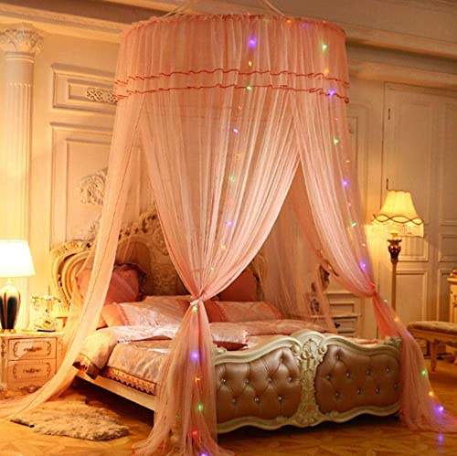 Moskitonetz bett baldachin ，mit LED Schlaflampe，Prinzessin Moskitonetz aus Spitze，baldachin baby ，Geeignet für Einzel- und Doppelbetten Jade
