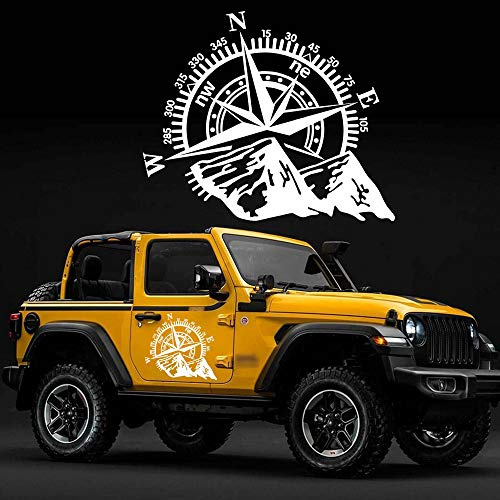 TOMALL 53cm x 44cm Berg Kompass Aufkleber Aufkleber für Motorhaube Auto Kompass Grafik für SUV Geländewagen Karosserie Seite Tür Kofferraum Universal Wasserdichter Vinyl Aufkleber (Weiß)