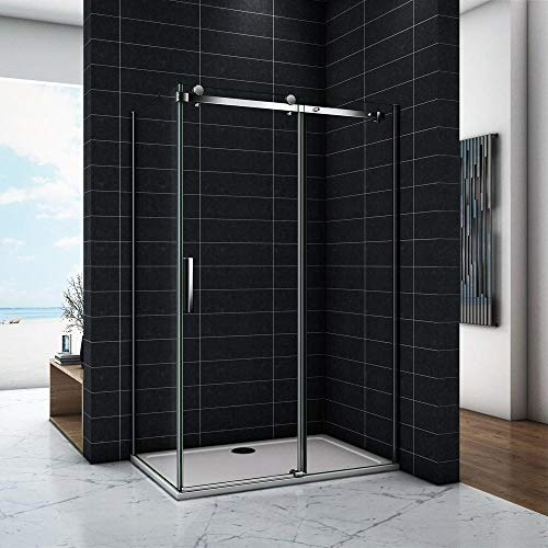 Box Doccia Angolare Porta Scorrevole con 140x80x195 cm Vetro 8mm | Parete Laterale, Anticalcare, Trasparente, Temperato, Vetro, Telaio Cromo Lucido