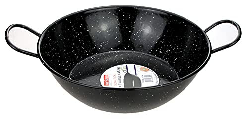 Enamel Kadai Wok Pan 30cm Enamel Non Stick Karahi Kadhai Kadai with Handles Flat Bottom Deep Frying Cooking Pan Serving Dish Heavy Duty Indian Samosa Deep Paella Pan (30cm)