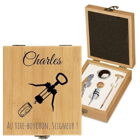 Maverton Coffret sommelier personnalisé, Cadeau d'accessoires pour le vin | Set sommelier personnalisé, Pour homme, Coffret gravé pour lui, Cadeau Noel, bouchon