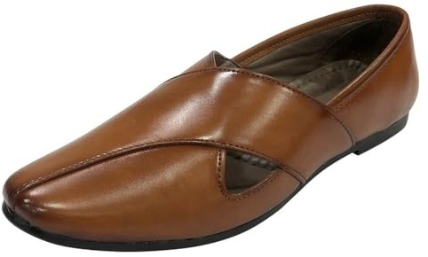 Shoe Bazar Punajbi Jutti for Men Sherwani Jutti Groom Shoes Tan Indian Shoes Breathable Loafers, 12