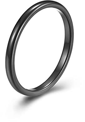 Stfery Tungsten Ring Black, Herren Ring 54 2MM Modeschmuck Zubehör Cool Jugendliche Hochzeitstag Geschenke