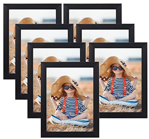 EXYGLO 7er Set Bilderrahmen 13x18 cm, Schwarz Fotorahmen Collage für 18x13 cm Fotos und Bilder, Dunkler Rahmen Leicht und Dünn - Wand- oder Tischaufsteller