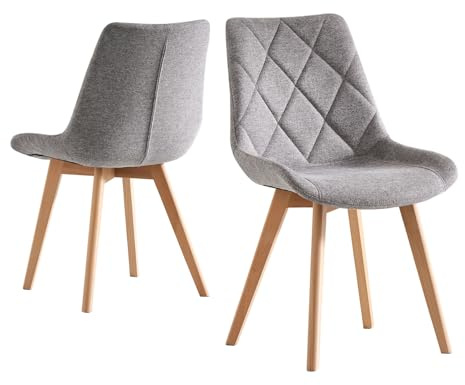B&D home Chaises de Salle à Manger Tania Lot de 2, Chaise rembourrée pour Salle à Manger, Cuisine, Bureau, Design scandinave Rustique, Tissu Gris, 11118-GRAU-2