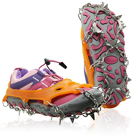 Ice Cleats for Kids, Crampons for Hiking Boots & Shoes, Stainless Steel Anti-Slip Traction Cleats, Snow Grips for Fishing, Walking, Hiking & Climbing, Toys for Boys & Girls