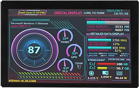 Mini Écran IPS USB 5 Pouces, Affichage de la Température du PC PC CPU RAM, Affichage du Panneau de Capteur PC, Moniteur de Données Convient pour RasPi, Linux,