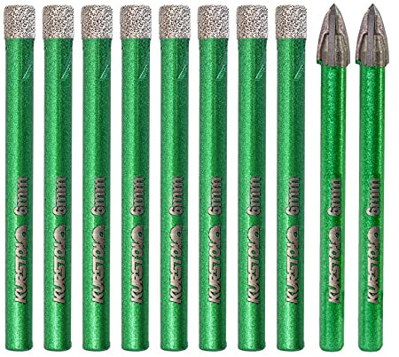 KURSTOL Punte Trapano per Gres Porcellanato - 6mm × 8 Punte Diamantate + 6mm × 2 Trapano Carburo con Gambo Rotondo per Porcellana Piastrelle Ceramica Marmo Granito