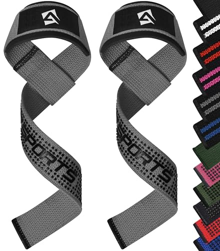 AQF Sangles de Musculation Antidérapantes avec Rembourrage Néoprène | 23 inches, Néoprène 5 mm, Coton Renforcé, Coutures Renforcées, Deadlift, Tractions, Rowing, Vendues par Paire