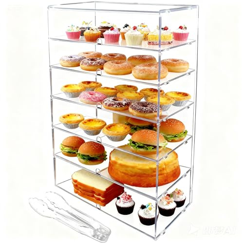 Vitrine de Boulangerie Transparente à 3 Niveaux, Panneaux PETG à Fort Impact de 5 mm, Caisse à Pain Transparente (LJ039C 6-Tiers transdparent)