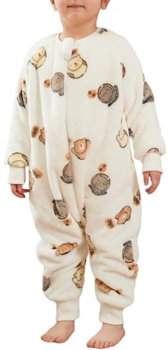 SEAUR Baby Pyjama Flanell Schlafsack mit Füßen 3,0 Tog Schlafstrampler Overall Kuschelig Warm Schlafanzug Kinder Winter Schlafoverall Cartoon Tier Muster - 100(90-100cm)