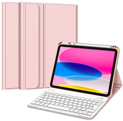 FINTIE Clavier pour iPad A16 11 2025 11e Gen & iPad 10e Gen 10.9 2022 | Étui avec Clavier AZERTY sans Fil Bluetooth, Coque Multi-angle avec Emplacement Stylet, Rose Pastel