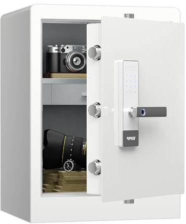 RPNB Coffre-fort de luxe avec boîtier de verrouillage, écran tactile intelligent et empreinte digitale, invite vocale, déverrouillage à une touche, double avertissement, 80 L, blanc