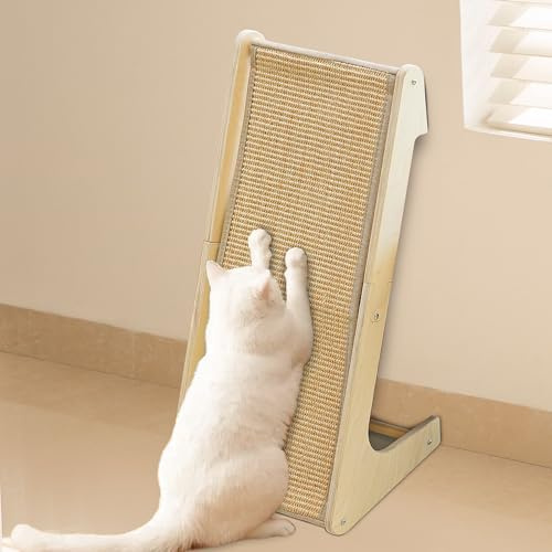 Aberatail Cat Scratcher, L-Shape Cat Scratching Pad, 27 Inch Sisal Scratching Ramp, Protecting Furniture Scratch Pads for Indoor Cats, Catnip, Large