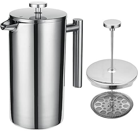 ZPZGOG Cafetière 1000ml, 8Cup Stainless Steel French Press Coffee Maker, 3 Level Filter Double Walled Insulated French Press Caffettiere for Home and Office Coffee Pot