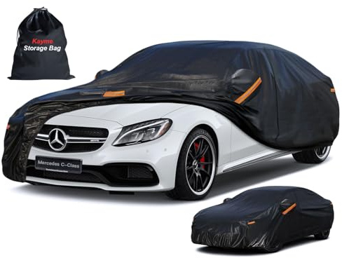 Kayme Autoplane Wasserdicht Atmungsaktiv für Mercedes-Benz C Klasse Limousine W204/W205/W206/C180/C200/C220 (2007-2025), 7 Schichten Vollgarage Autoabdeckung für Regen Sonne Staub mit Reißverschluss.
