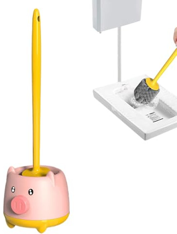 Imtrub Escobilla de baño montada en la pared, escobilla de baño y soporte | Limpiador de baño Juego de escobilla de baño con diseño de animales de dibujos animados - Escobillas y soportes para inodoro