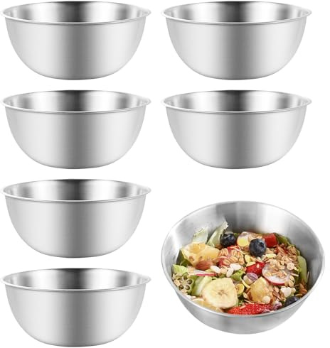 Tutamaz Skålset i Rostfritt Stål, 6 st Ø 17 cm Stapelbara Metallskålar Högkvalitativa Rostfria Skålar Diskmaskinssäkra för Salladsskål Serveringsskål Snacksskål Dippskål Snacksskålar