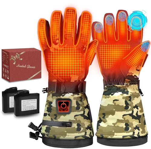 Powate Beheizbare Handschuhe für Herren Damen, 3 Stufige Beheizte Ski Handschuhe mit 7,4 V 22.2 WH Wiederaufladbare Akkus 10 Stunden Betriebsdauer, wasserdichte Zum Klettern, Radfahren, Gelb L