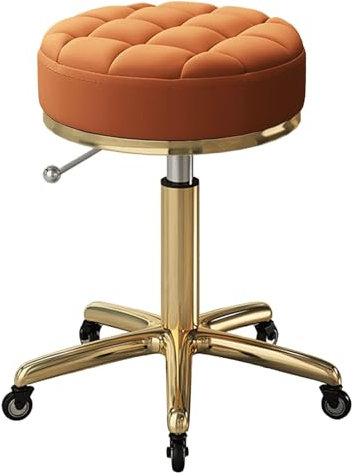 Runder Rollhocker mit Rädern, Barhocker, Drehstuhl, Metall, Titan, Gold, 5 Krallen und höhenverstellbar, für Arbeit, Make-up, Salon, Spa