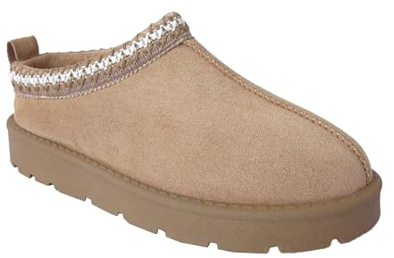 Ladies Cozy Faux Suede Moccasin Slippers Boot Shoes Womens Fleece Lining Aztec Mules Clogs (Sand, UK Footwear Size System, Adult, Women, Numeric, Medium, 6)