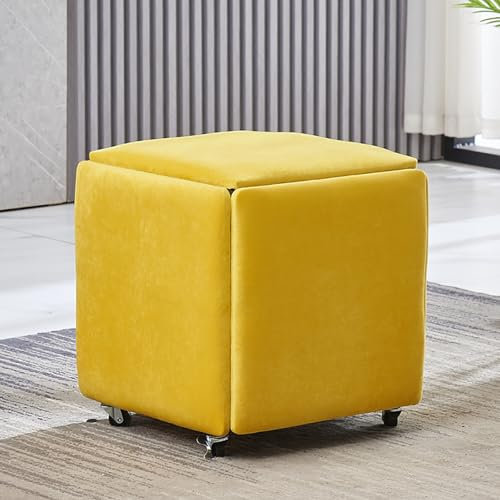 5-in-1 stapelbarer Ottomanen-Hocker mit Drehrollen und beweglichem Sofasessel, Leder-Sitzwürfel für Wohnzimmer und Schlafzimmer (14 x 14 x 15 Samt)