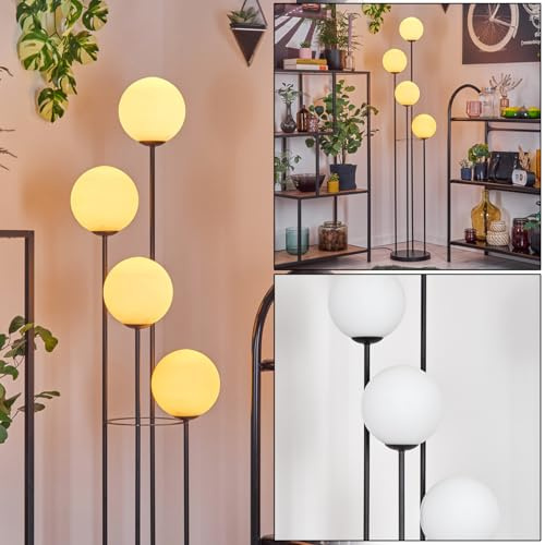 HOFSTEIN Stehleuchte Koyoto, Stehlampe aus Metall/Glas in Schwarz/Milchglas/Weiß, moderne Leuchte im Retro/Vintage-Design (Ø 15cm), Fußschalter, 148,5cm, E14, Wohnzimmer, Schlafzimmer, Flur, Büro