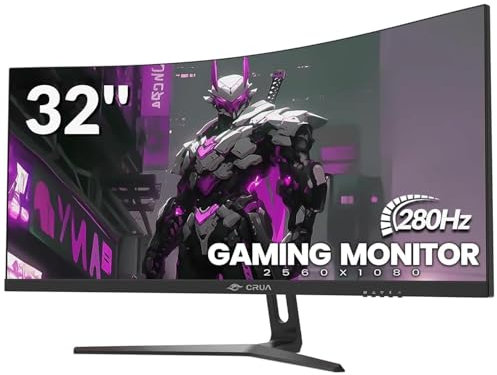 CRUA 32 Zoll Curved Ultrawide Gaming Monitor, 2K QHD(2560x1440), 280Hz,1ms, 1500R, VA, HDR 10, 2xHDMI (200Hz or 240Hz), DP (280Hz), AdaptiveSync, DCI-P3 90%, SRGB100%, VESA 75x75mm, Augenpflege
