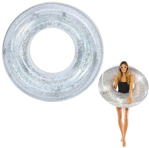 Transparenter Schwimmreifen mit Pailletten für Erwachsene | Aufblasbar, PVC, Für Sommer Pool Party
