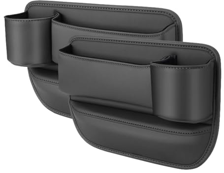 HADAVAKA Car Gap Filler Organizer, Adjustable Car Seat Storage Box, with Cup Holder & Data Cable Hole, Organizer For Cards Keys, for Between Seats Accessories Boxes (Main+Copilot,Black)