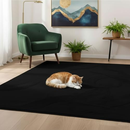 VIMODA Teppich Wohnzimmer Schlafzimmer, Kurzflor, flauschig weich, rutschfest/Anti-Rutsch, waschbar bis 30°C, Felloptik, für Fußbodenheizung geeignet,Farbe:Schwarz;Maße:200x280 cm