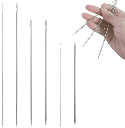 6 Stück Sticknadeln,Lang Nähnadeln mit großem Öhr,Stopfnadeln mit großem Öhr,Stopfnadel Nadeln Polsternadeln,Polsternadel Nähnadeln für dicke Stoffe,Puppennadeln Lange Nadel