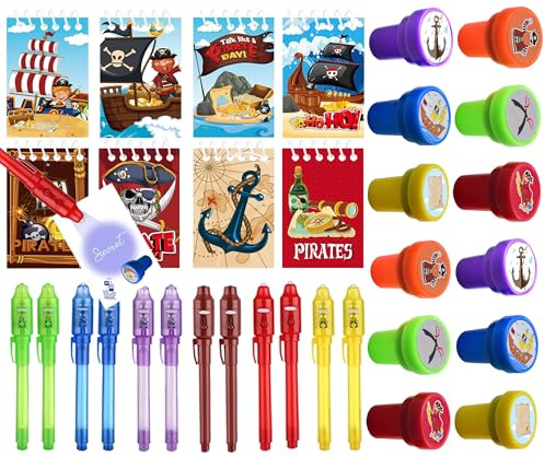 Piraten Deko Kindergeburtstag,Piratenschatz Geburtstag Party Mitgebsel,Pirate Give Aways,Kindergeburtstag Gastgeschenke,12uv Stift 12Notizblöcke 12stempel Adventskalender Halloween Kleine Geschenke