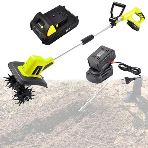 ZHJOPP Fresador eléctrico de jardín – Ancho de trabajo 25 cm, profundidad de trabajo 22 cm, motoazada a batería 2 × 12 Ah cultivador de tierra – Motoazada con interruptor