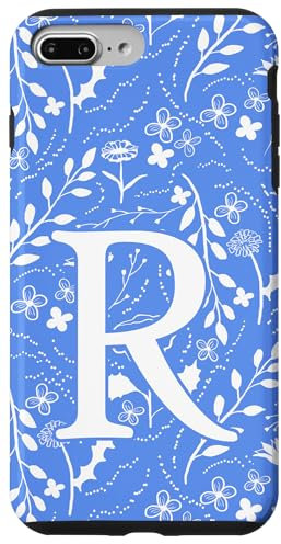 Blue and White Toile Floral Monogram Initial Letter R Case for iPhone 7 Plus/8 Plus