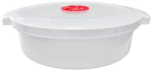 Tradineur - Fiambrera redonda de plástico con válvula y asas - Modelo Micro - 2 Litros - Apto para microondas, congelador y lavavajillas - Fabricado en España - 25,5 x 23 x 6,5 cm