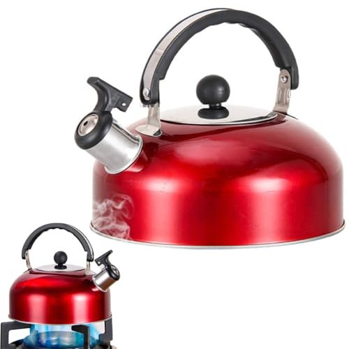 Hervidor de agua silbante de acero inoxidable, 2 L, para cocina, café, té, utensilios de cocina, camping, viajes, cocina, hogar, tetera de gas, hervidor de agua (rojo)