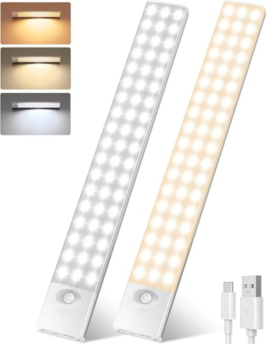 108 LED Sottopensile Cucina, 32CM Luce Armadio con Sensore, 2000mAH Magnetico Lampada Led Ricaricabile, 4 Modalità Luce Notturna per Camera da Letto, corridoio, Armadio, Cucina.(2Pezzi | PRO)