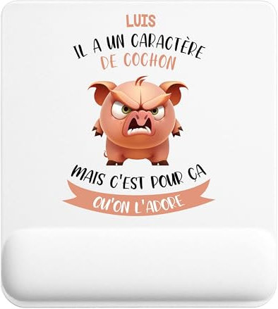 Planetee Tapis de Souris Luis caractère de Cochon | Accessoire Bureau Ergonomique - Idéal pour Anniversaire, Collègue, Secret Santa Noël, Fête des Pères et Fête des Mères