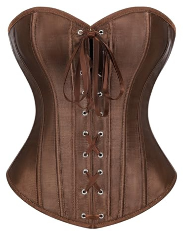 TRIWORKS Braun Korsett Damen Top Corsage Bustiers Schnürkorsett Unterbrust Korsett Satin Lace Up Waist Cincher für Halloween und Gothic M